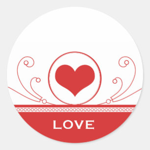 Mod Heart Swirl Stickers, Red Classic Round Sticker