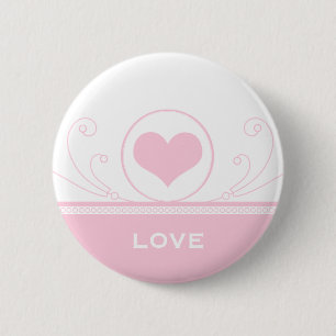 Mod Heart Swirls Button, Light Pink 6 Cm Round Badge
