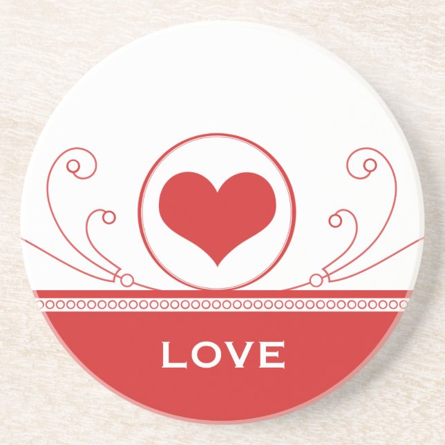Mod Heart Swirls Coaster, Red Coaster (Front)