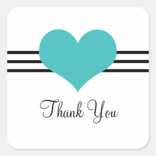 Mod Heart Thank You Stickers, Aqua Square Sticker