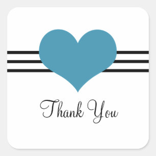 Mod Heart Thank You Stickers, Blue Square Sticker