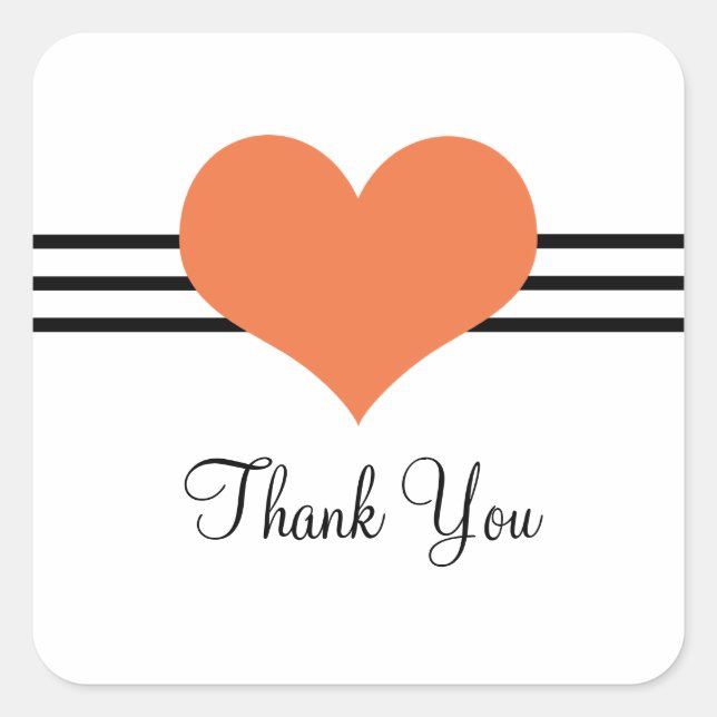 Mod Heart Thank You Stickers, Orange Square Sticker (Front)