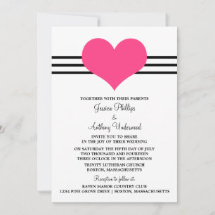 Mod Heart Wedding Invite, Pink Invitation