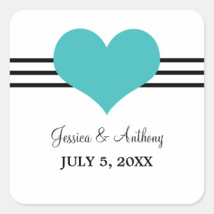 Mod Heart Wedding Stickers, Aqua Square Sticker