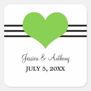 Mod Heart Wedding Stickers, Green Square Sticker