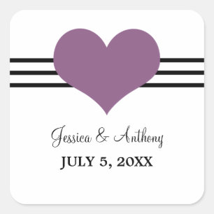Mod Heart Wedding Stickers, Purple Square Sticker