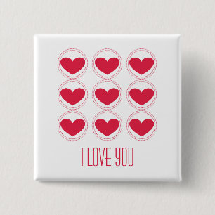 Mod Hearts Love Button, Dark Pink 15 Cm Square Badge