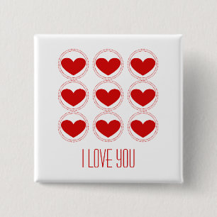 Mod Hearts Love Button, Red 15 Cm Square Badge