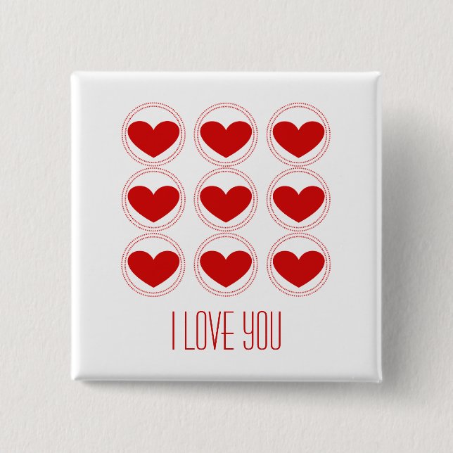 Mod Hearts Love Button, Red 15 Cm Square Badge (Front)