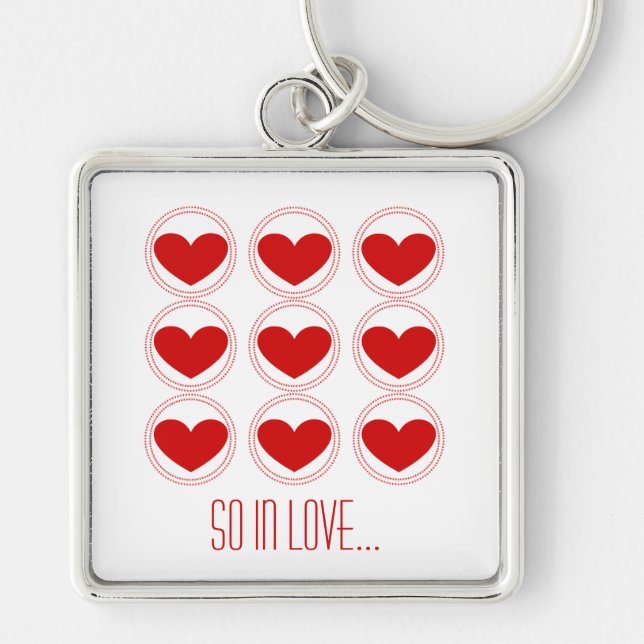 Mod Hearts Love Keychain, Red Key Ring (Front)