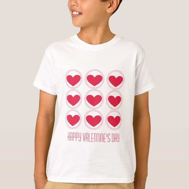 Mod Hearts Valentine Girl's Tee, Dark Pink T-Shirt (Front)