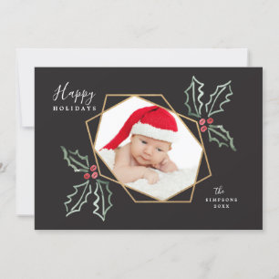 Mod Holly Gold Geo Photo Frame Holiday Card