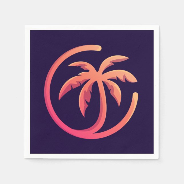 Mod Hot Pink Orange Palm Tree on Purple Napkin (Front)