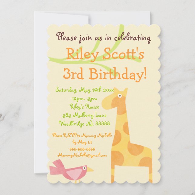 Mod Jungle Animal Birthday Invitations (Front)