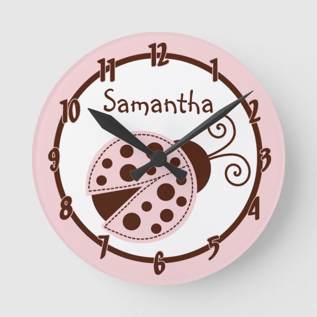 Mod Lady Bug Pink Brown Insect Personalised Clock (Front)