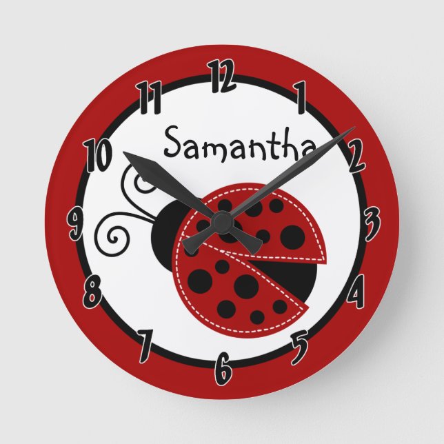 Mod Lady Bug Red Black Insect Personalised Clock (Front)