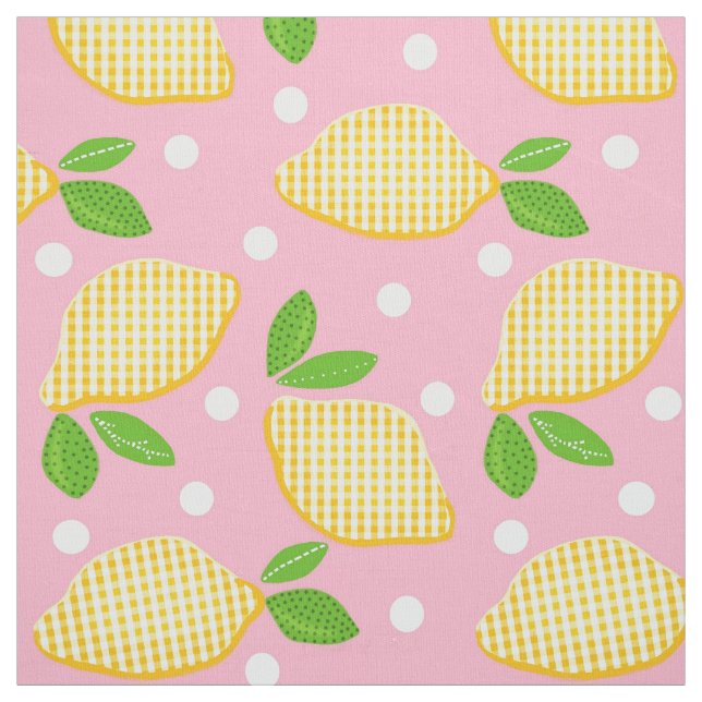 Mod Lemon Gingham Polka-Dots Fabric (Swatch)