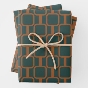 Mod Links Geometric Patterns in Rust and Blue Wrapping Paper Sheet