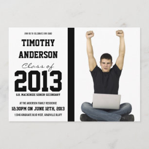 Mod Male Grad Bold Black Large Photo Graduation Invitation