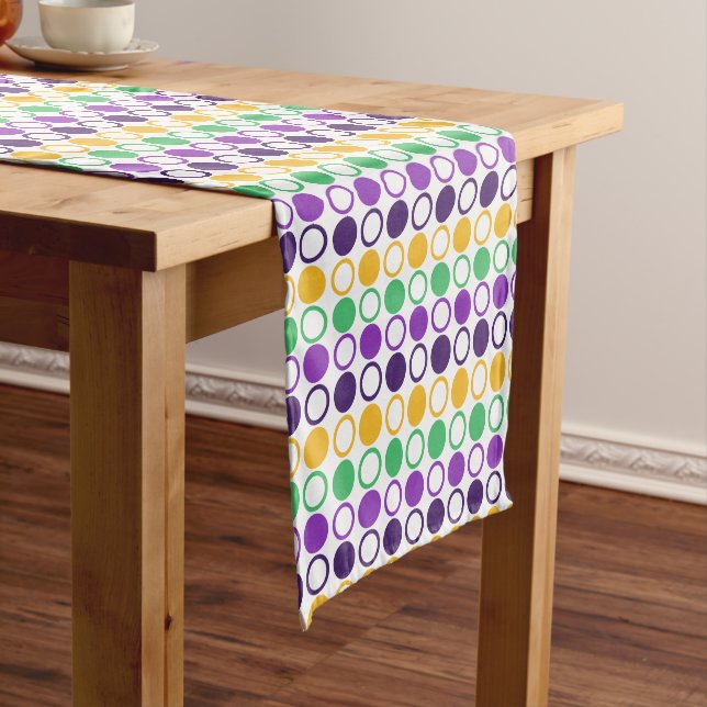 Mod Mardi Gras Dots Short Table Runner (In Situ)