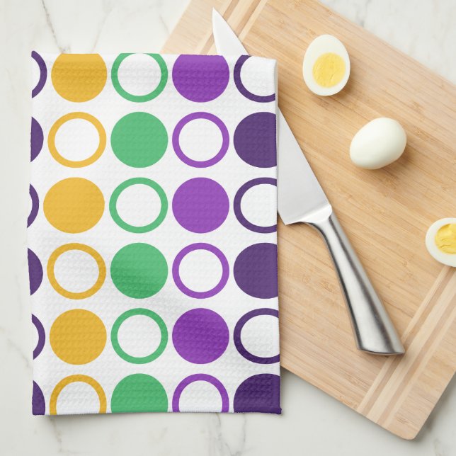 Mod Mardi Gras Dots Tea Towel (Quarter Fold)
