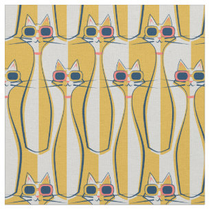 Mod Meow Retro Colour Block Cats Fabric