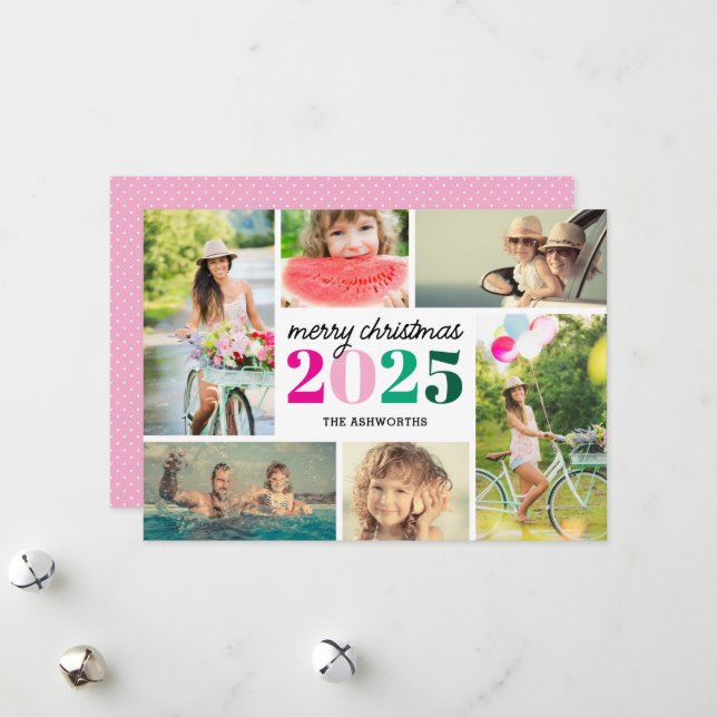 Mod Merry Christmas 6 Photo Collage Holiday Card (Front/Back In Situ)