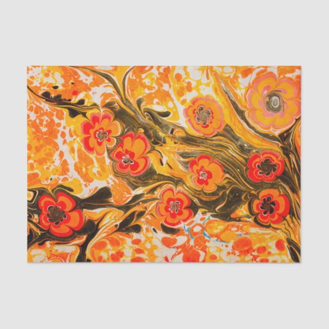 Mod Mid Century Orange Flowers with Yellow Brown Tissue Paper (Front)