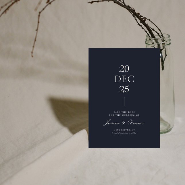Mod Minimal Elegant Script Dark Navy Save the Date Invitation (Creator Uploaded)