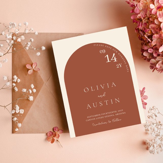 Mod Minimalist Terracotta Arch Photo Save the Date (Creator Uploaded)