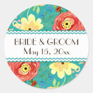 Mod Modern Floral Ranunculus Leaf Rose Bracket Classic Round Sticker