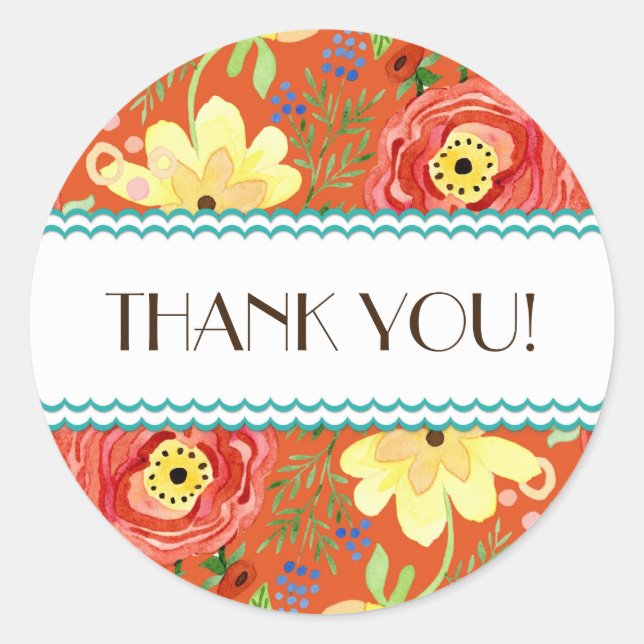 Mod Modern Floral Ranunculus Leaf Rose Bracket Classic Round Sticker (Front)