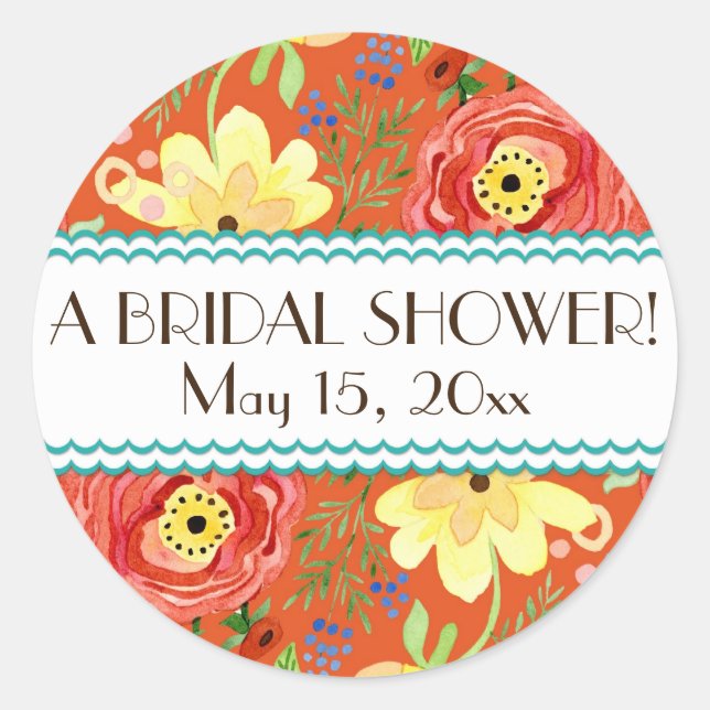 Mod Modern Floral Ranunculus Leaf Rose Bracket Classic Round Sticker (Front)