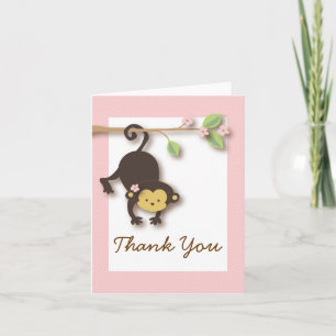 Mod Monkey Baby Girl Pink Thank You Card