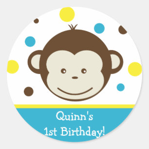 Mod Monkey Birthday Party Sticker Label Boy Kid