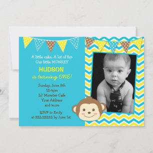 Mod Monkey Boy Photo Birthday Invitations