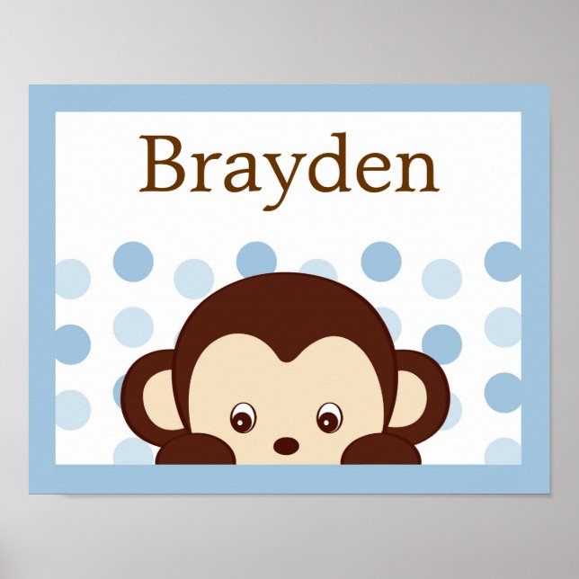 Mod Monkey Dots Personalised Name Art Print (Front)