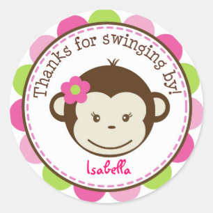 Mod Monkey girl Favour stickers Labels Seals