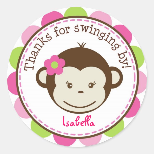 Mod Monkey girl Favour stickers Labels Seals (Front)
