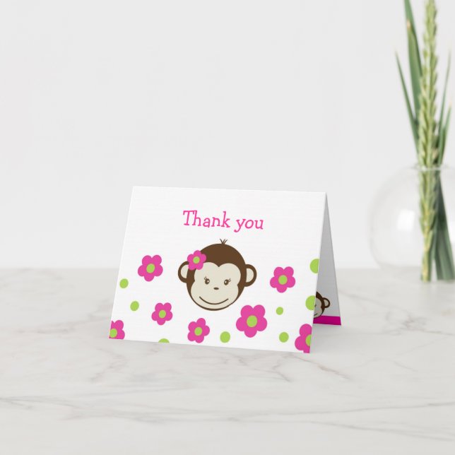 Mod Monkey Girl Folded Thank you note cards (Front)