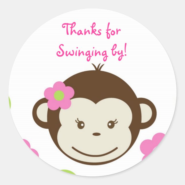 Mod Monkey girls Round Favour Stickers Seals (Front)