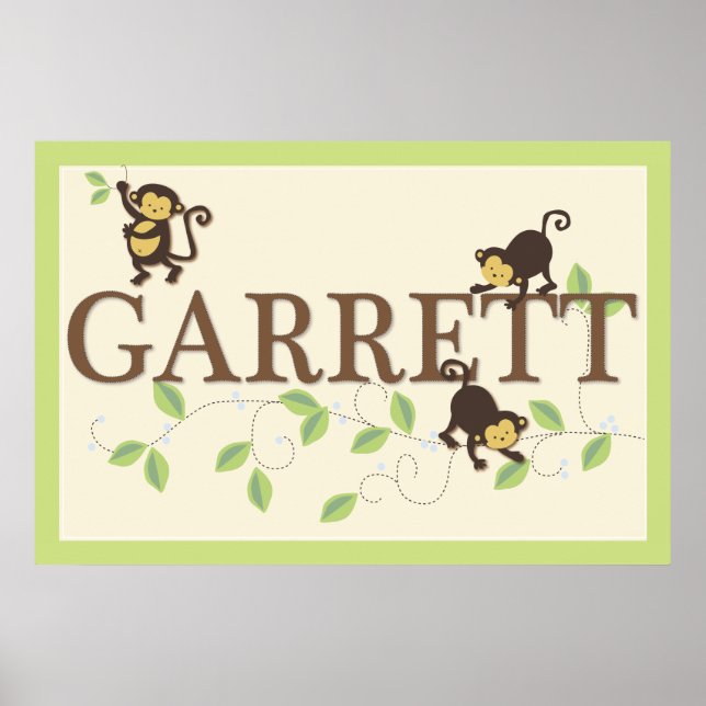 Mod Monkey Personalised Custom Baby Name Poster (Front)