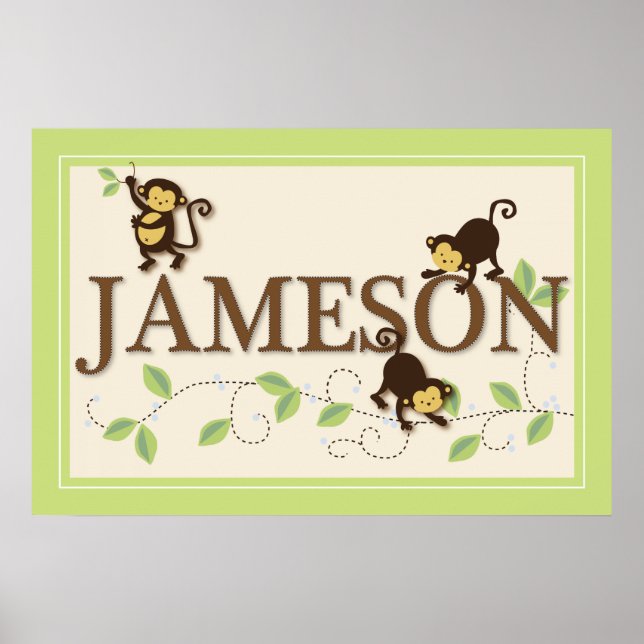 Mod Monkey Personalised Custom Baby Name Poster (Front)
