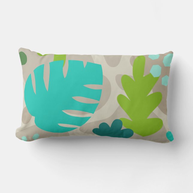 Mod Monstera Abstract Leaf Hawaiian Tropical -Cool Lumbar Cushion (Front)