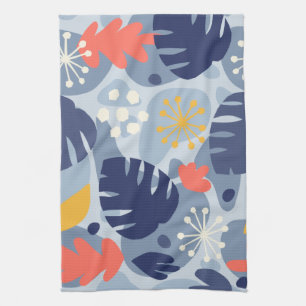 Mod Monstera Leaf Abstract Hawaiian Tropical -Blue Tea Towel