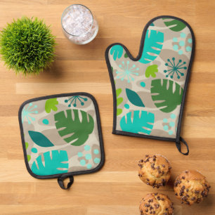 Mod Monstera Leaf Abstract Hawaiian Tropical -Cool Oven Mitt & Pot Holder Set