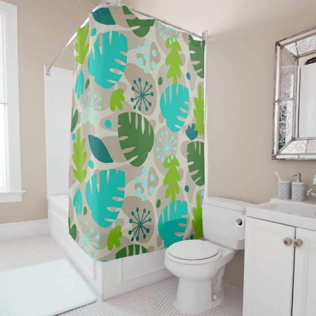 Mod Monstera Leaf Abstract Hawaiian Tropical -Cool Shower Curtain (In Situ)