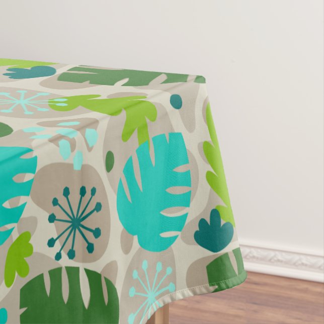 Mod Monstera Leaf Abstract Hawaiian Tropical -Cool Tablecloth (In Situ)