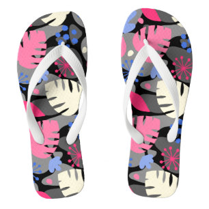 Mod Monstera Leaf Abstract Hawaiian Tropical -Gray Jandals