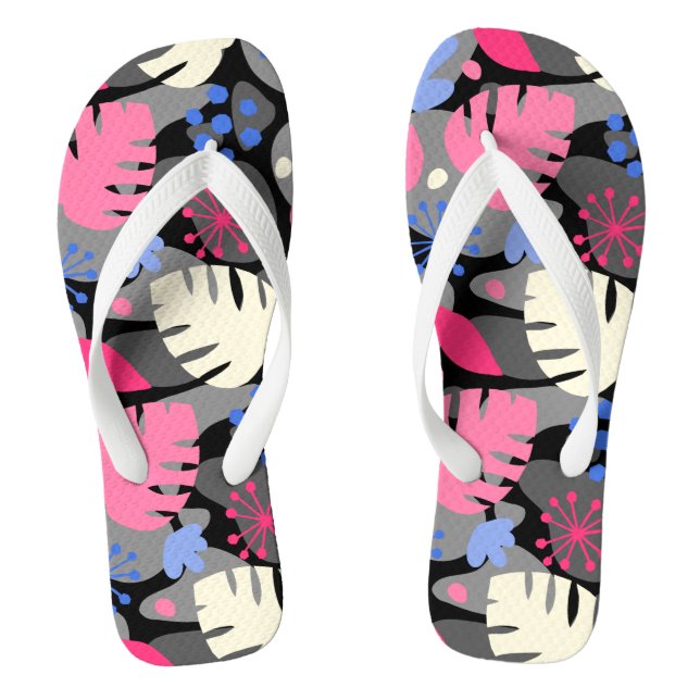 Mod Monstera Leaf Abstract Hawaiian Tropical -Grey Jandals (Footbed)